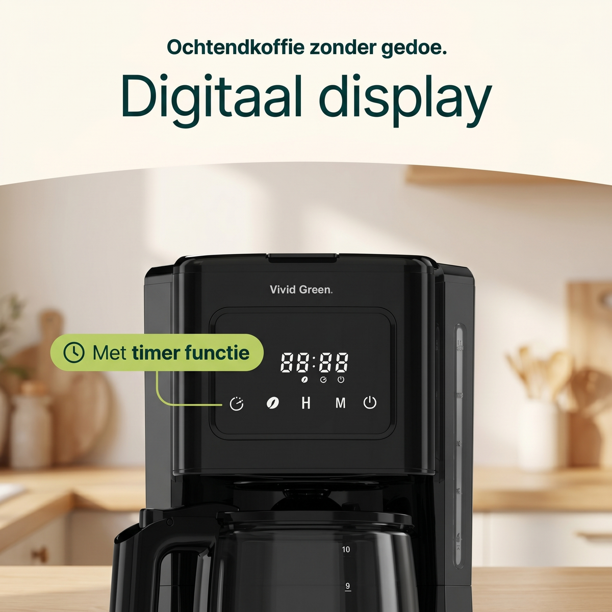 Vivid Green Koffiezetapparaat 1.8L met display en timer