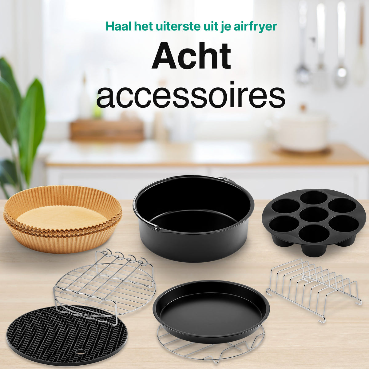Vivid Green Airfryer Accessoires 8-delige set