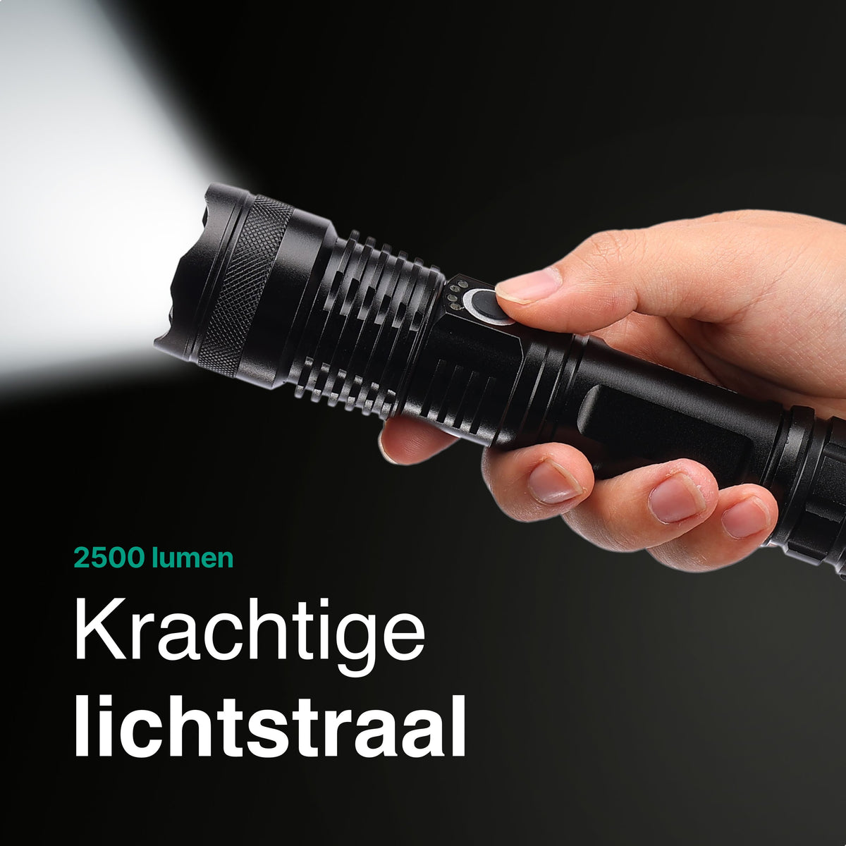 Vivid Green Zaklamp 5000mAh Oplaadbaar - 2500 Lumen - Zwart