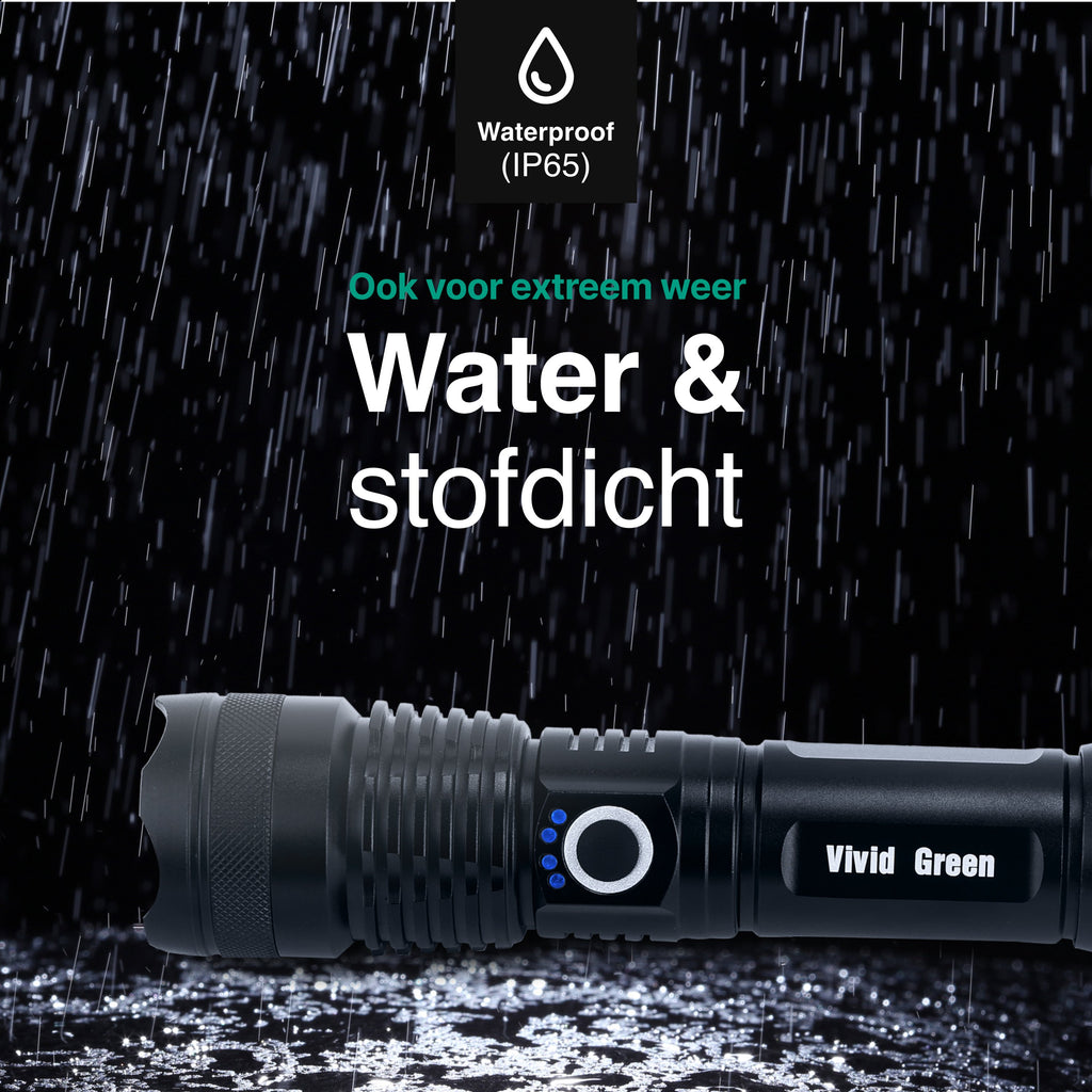 Vivid Green Zaklamp 5000mAh Oplaadbaar - 2500 Lumen - Zwart