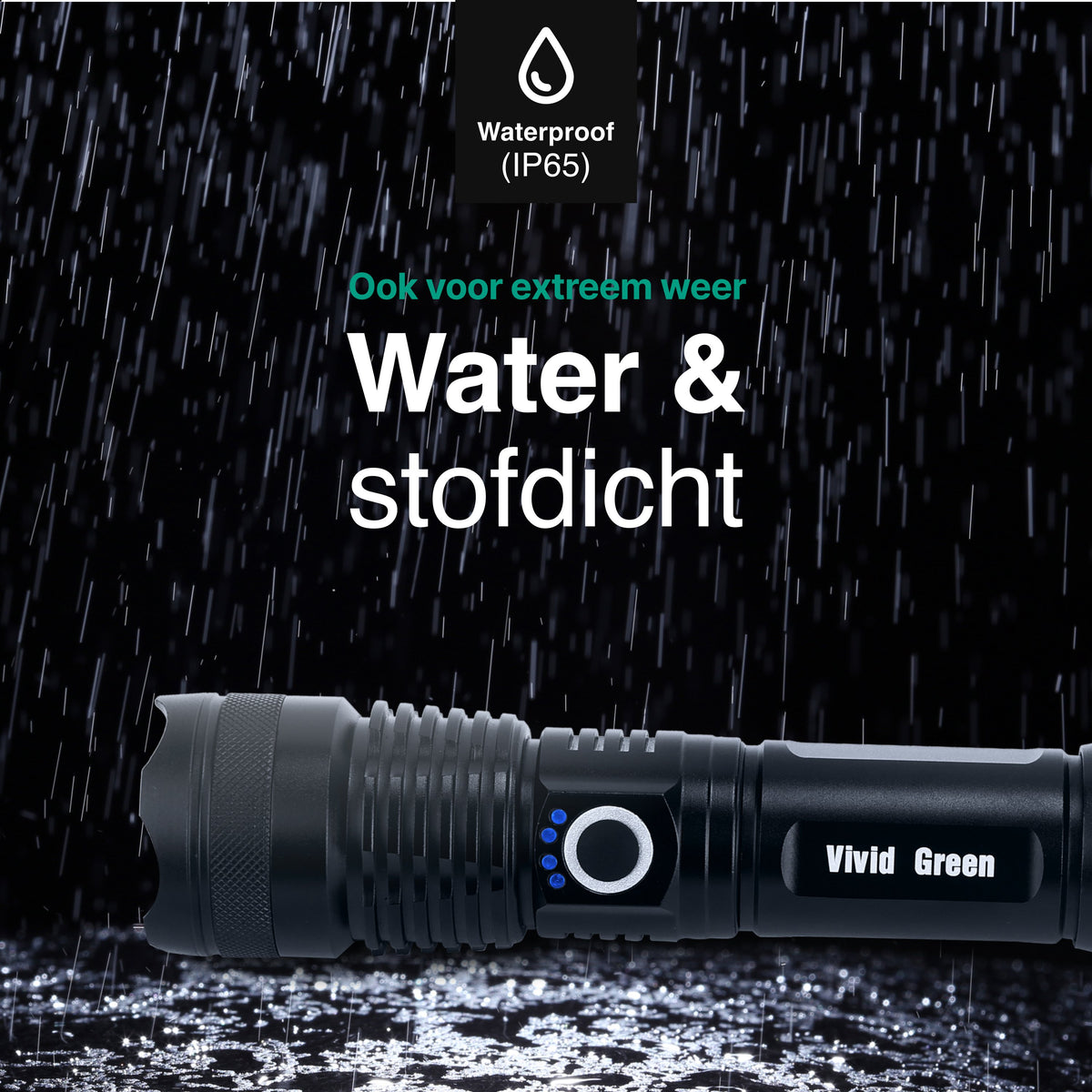 Vivid Green Zaklamp 5000mAh Oplaadbaar - 2500 Lumen - Zwart