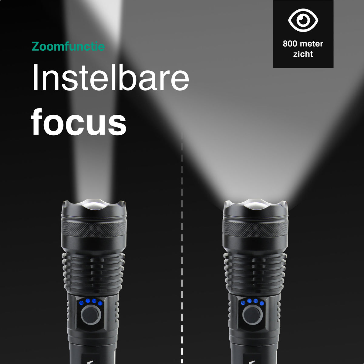 Vivid Green Zaklamp 5000mAh Oplaadbaar - 2500 Lumen - Zwart
