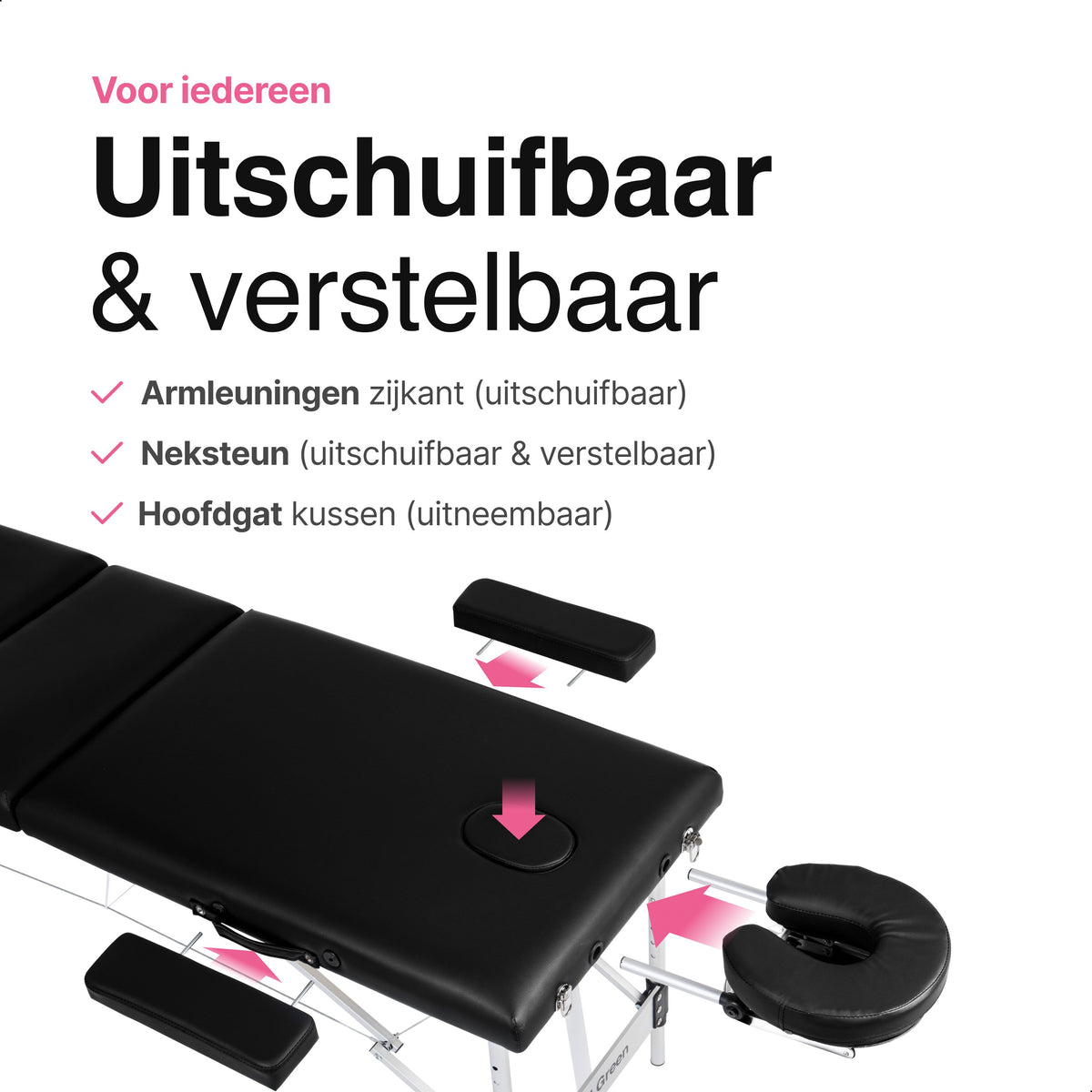 Vivid Green Massagetafel 3 zones - Inklapbaar - 8 Hoogtestanden