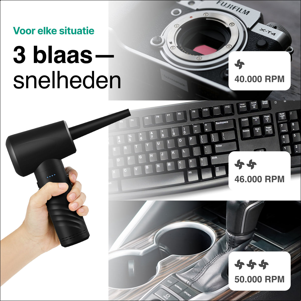 Vivid Green Airduster - 50K RPM- Draadloos en Oplaadbaar - Zwart