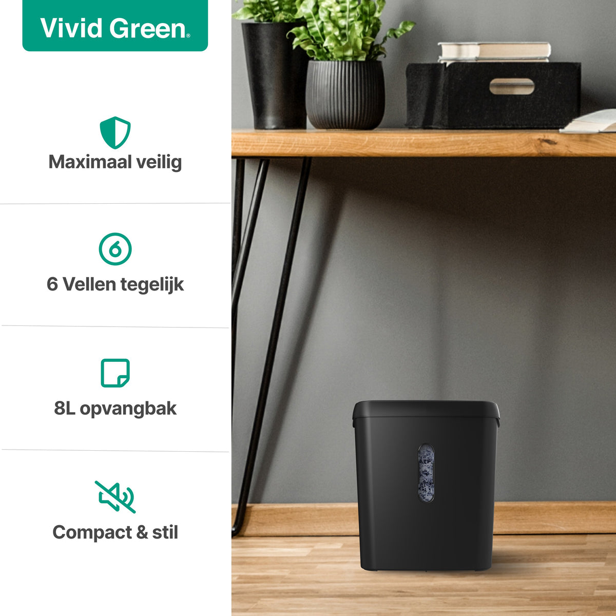 Vivid Green Papierversnipperaar 8L - Zwart