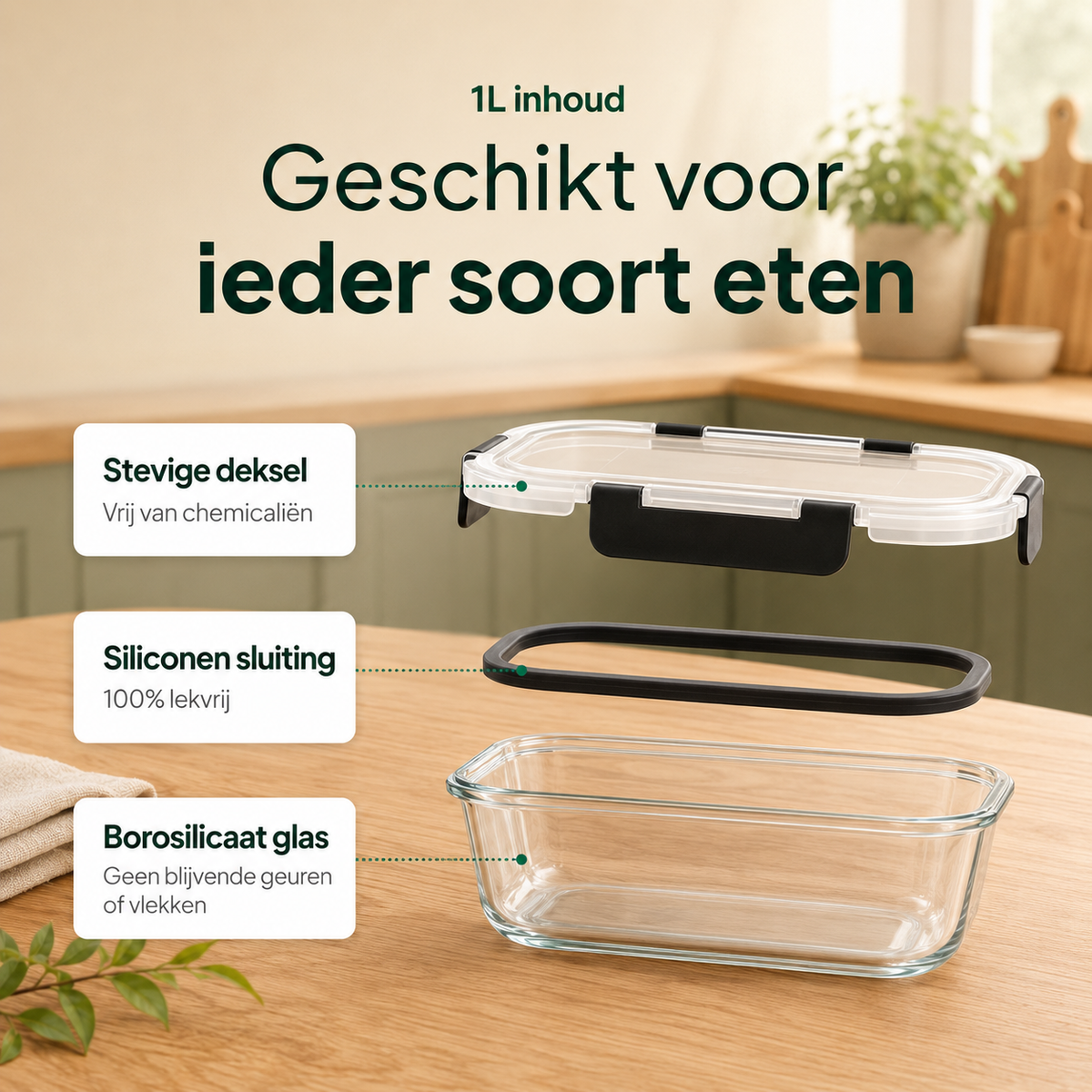 Vivid Green Mealprepbakjes Glas 6 stuks
