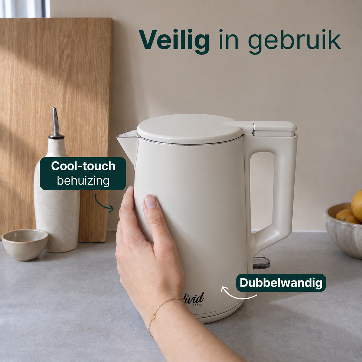 Vivid Green 2200W Waterkoker - Creme
