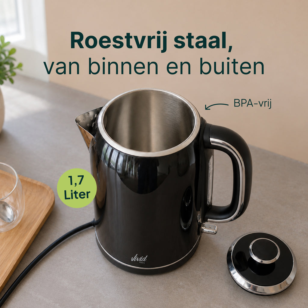 Vivid Green Luxe Waterkoker Retro Design - Zwart