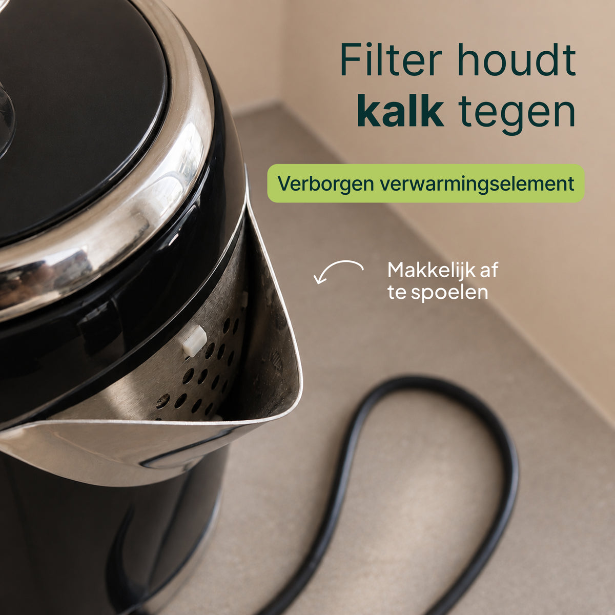 Vivid Green Luxe Waterkoker Retro Design - Zwart