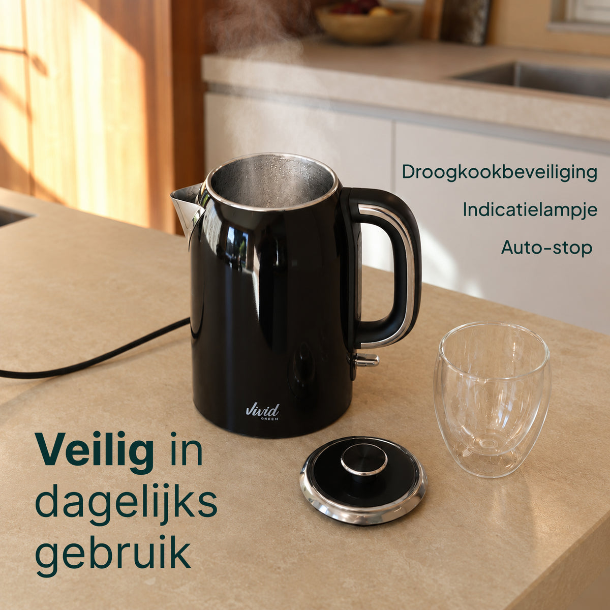 Vivid Green Luxe Waterkoker Retro Design - Zwart