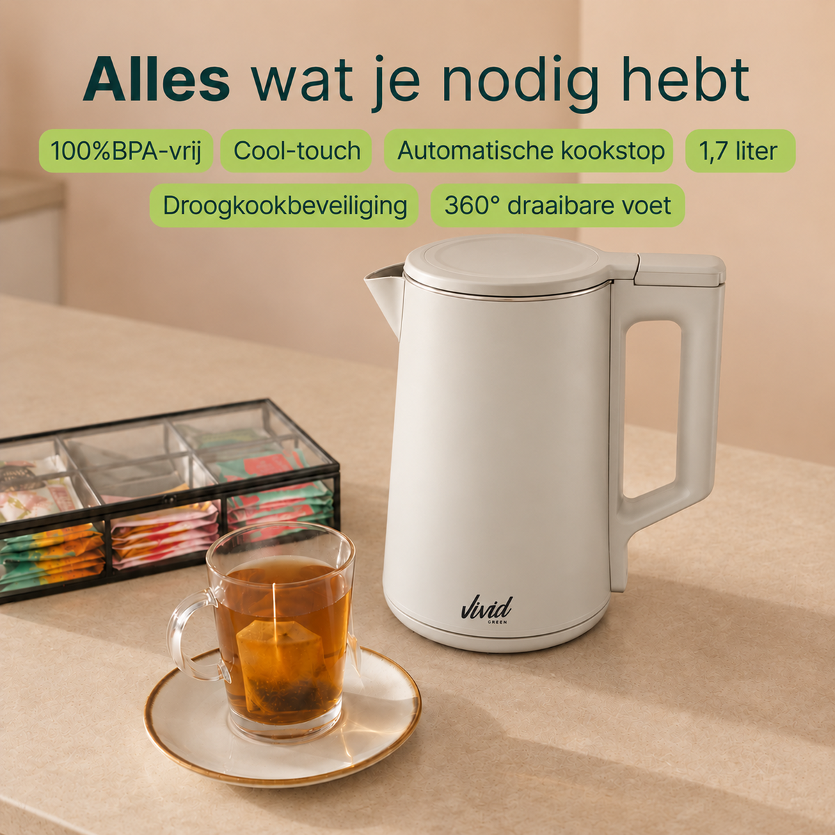 Vivid Green 2200W Waterkoker - Creme
