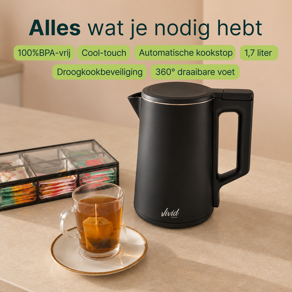 Vivid Green 2200W Waterkoker - Zwart